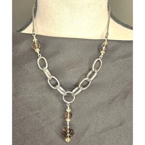 Silpada Sterling Silver Smoky Quartz Brown Beaded Chain Boho Necklace Wedding